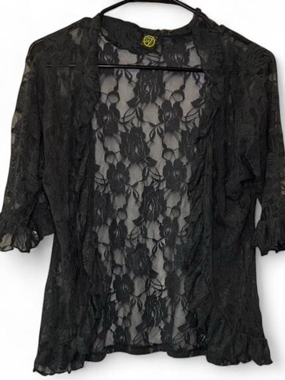 24/7 Comfort Apparel Black Floral Lace Open Cardigan